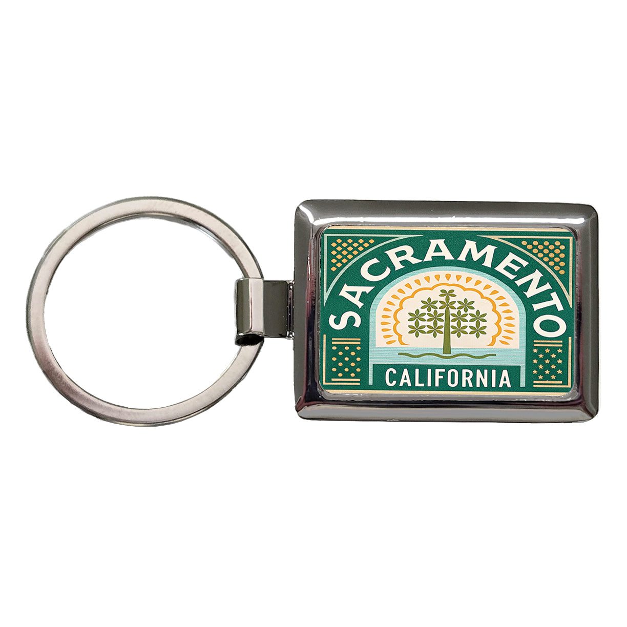 Sacramento CA California Tree Travel Vacation Stamp Rectangle Metal Keychain
