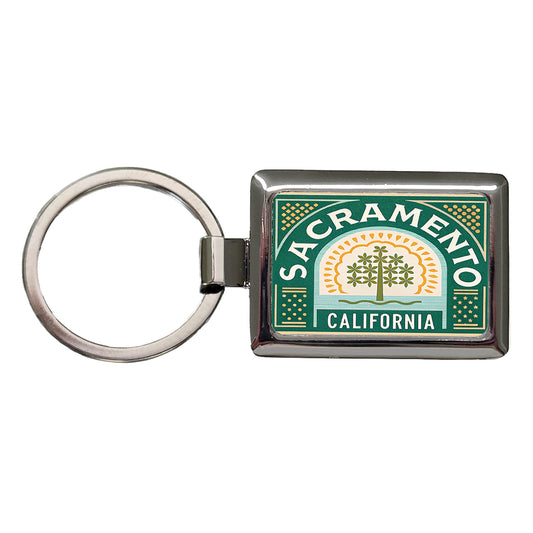 Sacramento CA California Tree Travel Vacation Stamp Rectangle Metal Keychain