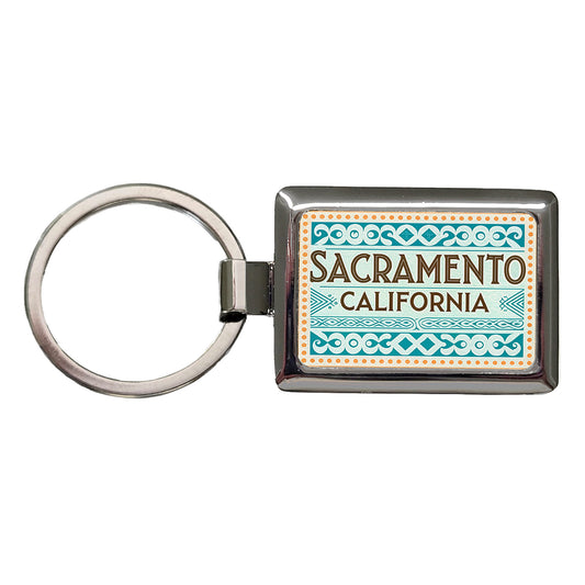 Sacramento CA California Travel Vacation Stamp Rectangle Metal Keychain