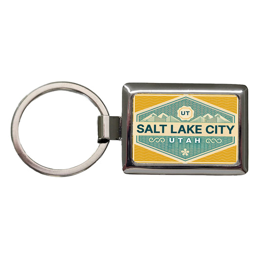 Salt Lake City UT Utah Travel Vacation Stamp Rectangle Metal Keychain
