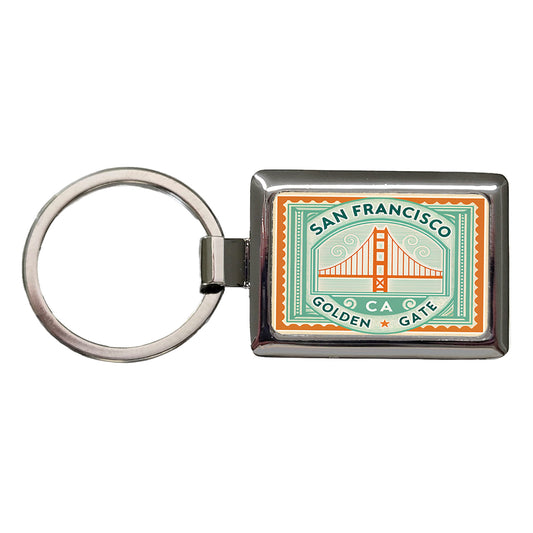 San Francisco CA California Golden Gate Bridge Travel Vacation Stamp Rectangle Metal Keychain