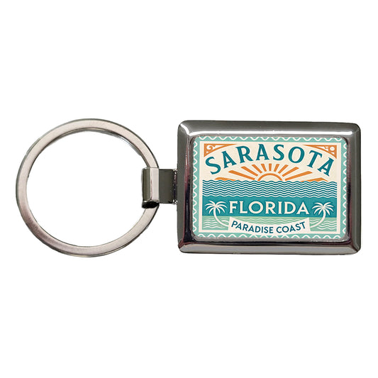 Sarasota FL Florida Paradise Coast Travel Vacation Stamp Rectangle Metal Keychain