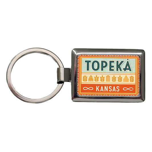 Topeka KS Kansas Travel Vacation Stamp Rectangle Metal Keychain
