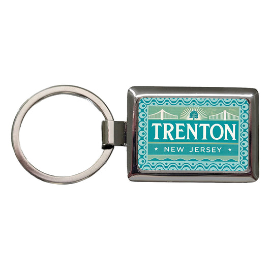 Trenton NJ New Jersey Travel Vacation Stamp Rectangle Metal Keychain