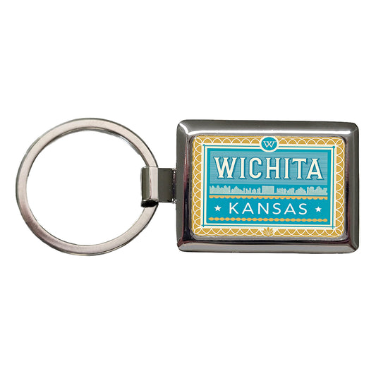 Wichita KS Kansas Travel Vacation Stamp Rectangle Metal Keychain