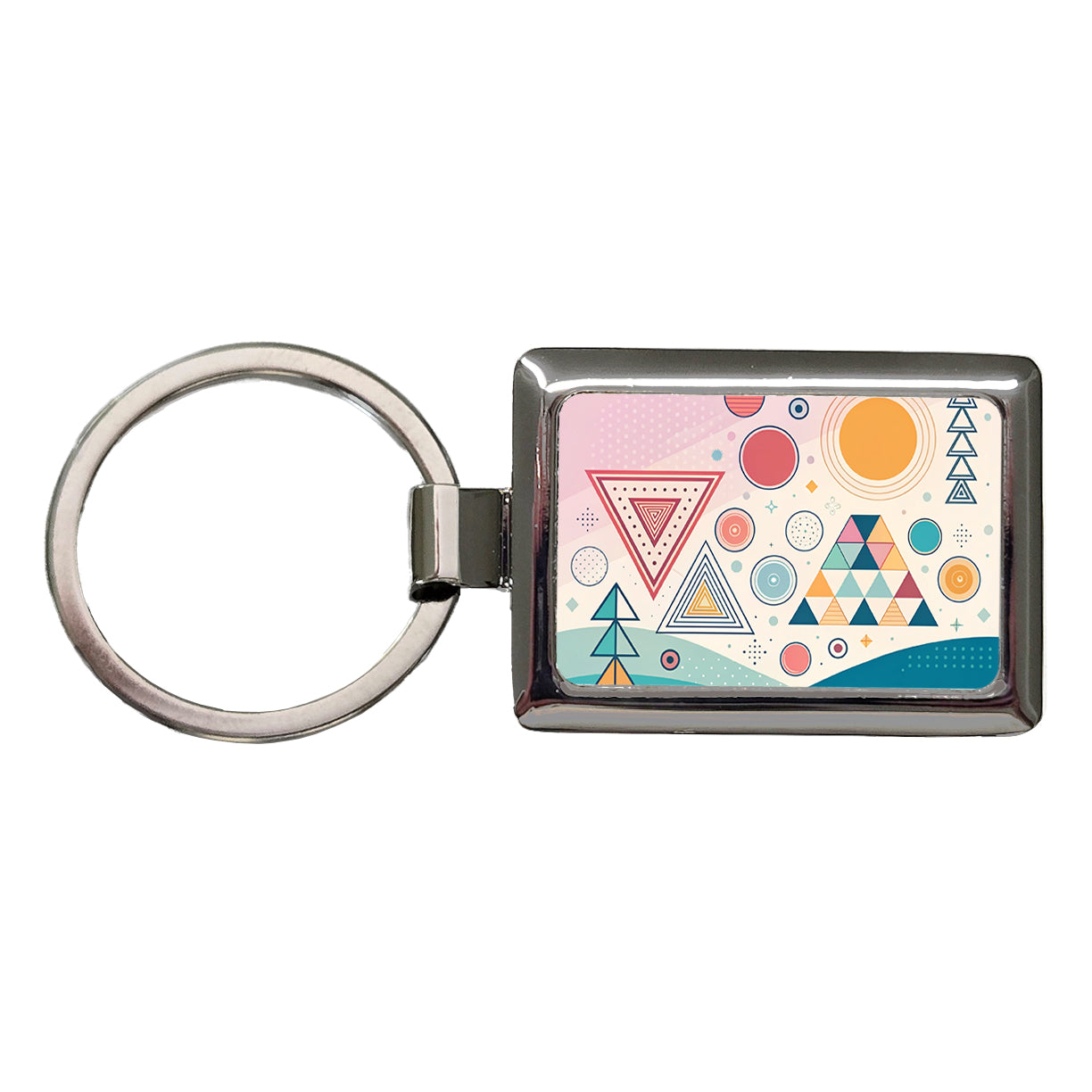 Abstract Geometric Shapes Retro Rectangle Metal Keychain