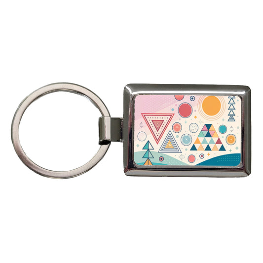 Abstract Geometric Shapes Retro Rectangle Metal Keychain