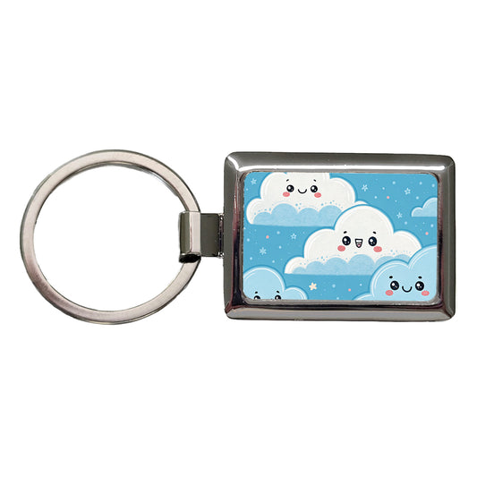 Adorable Puffy Clouds Kawaii Style Rectangle Metal Keychain