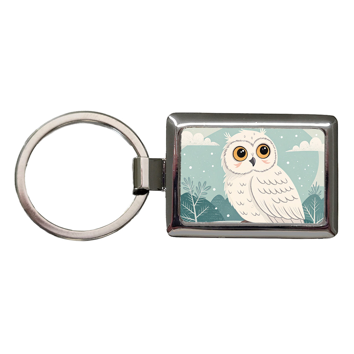 Adorable Snowy Owl Rectangle Metal Keychain