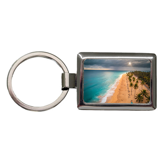 Aerial Beach Ocean Resort Palm Trees Rectangle Metal Keychain