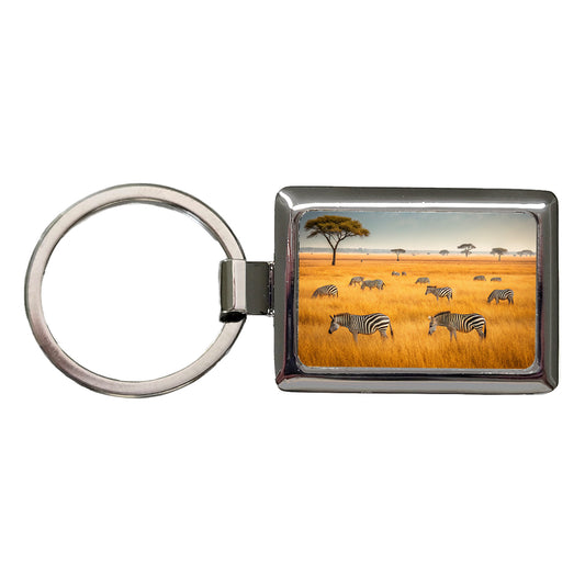 African Safari Zebras Rectangle Metal Keychain