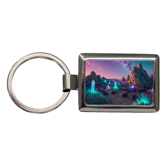 Alien Planet Surface Colorful Rectangle Metal Keychain