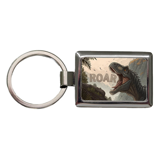 Allosaurus Roar Dinosaur Rectangle Metal Keychain