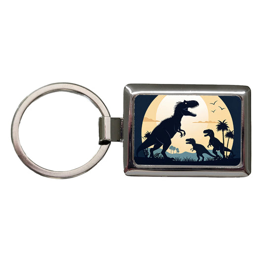 Allosaurus Silhouettes Dinosaurs Rectangle Metal Keychain
