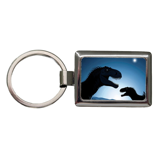 Allosaurus Silhouettes Night Dinosaurs Rectangle Metal Keychain