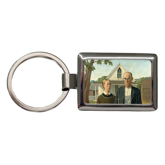 American Gothic Grant Wood Painting Inspired Rectangle Metal Keychain