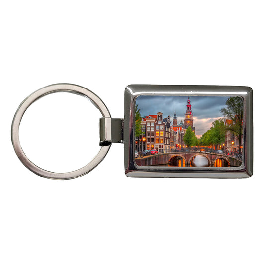 Amsterdam Netherlands At Sunset Rectangle Metal Keychain