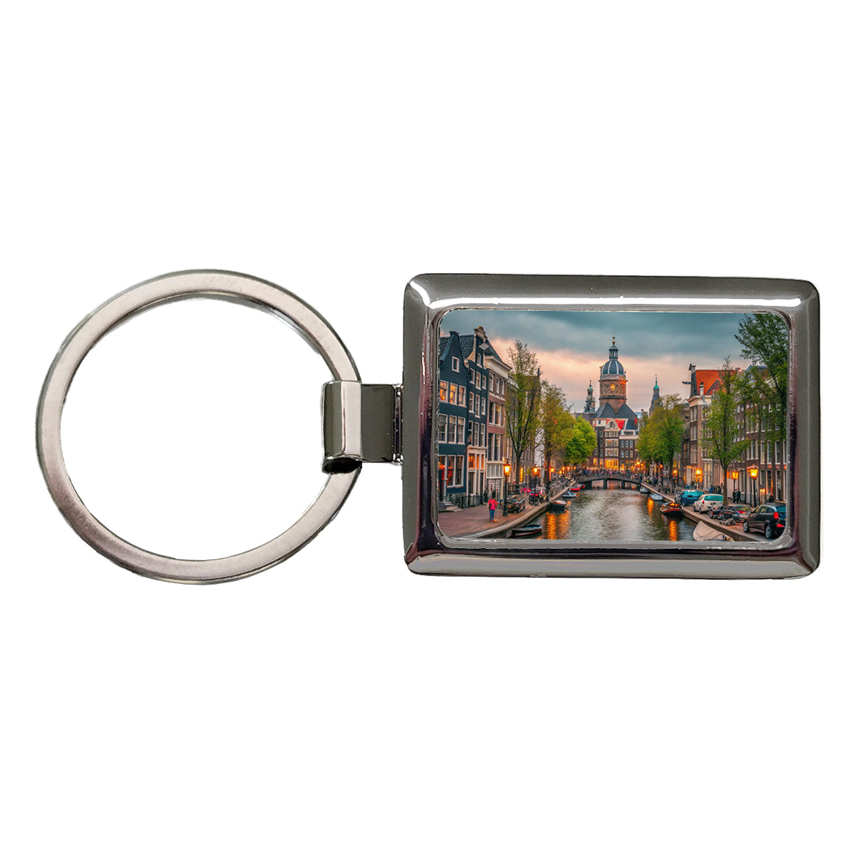 Amsterdam Netherlands Twilight Canals Rectangle Metal Keychain
