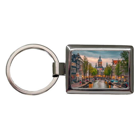 Amsterdam Netherlands Twilight Canals Rectangle Metal Keychain