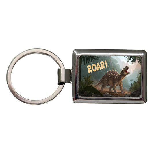 Ankylosaurus Roar Dinosaur Rectangle Metal Keychain