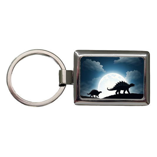 Ankylosaurus Silhouettes Dinosaurs Rectangle Metal Keychain