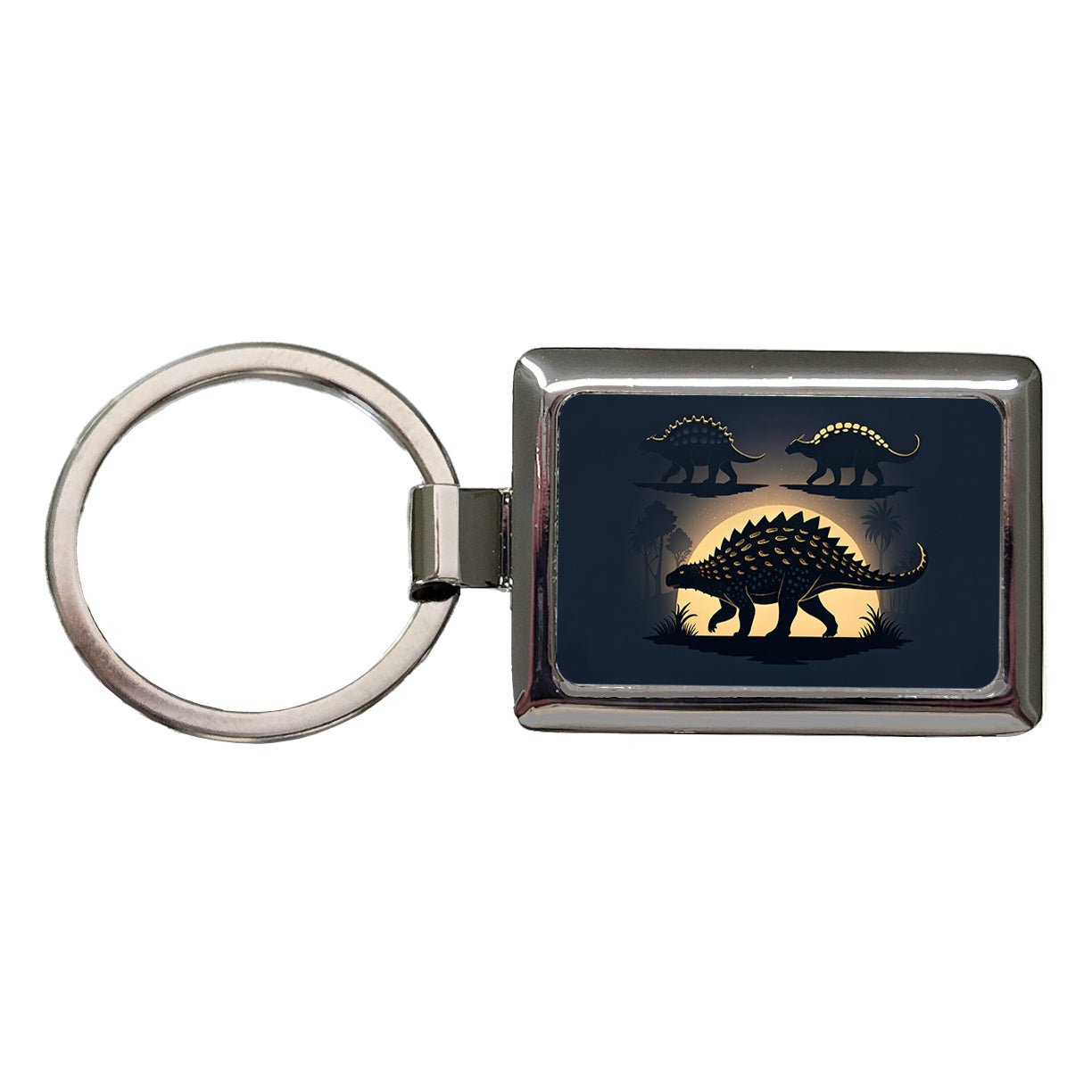 Ankylosaurus Silhouettes Walking Dinosaurs Rectangle Metal Keychain