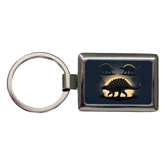 Ankylosaurus Silhouettes Walking Dinosaurs Rectangle Metal Keychain