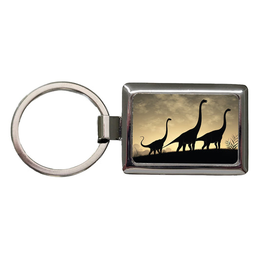 Apatosaurus Silhouettes Walking Dinosaurs Rectangle Metal Keychain