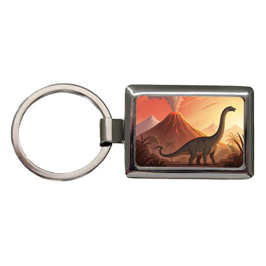 Apatosaurus Volcano Rectangle Metal Keychain
