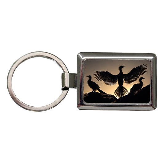 Archaeopteryx Silhouettes Dinosaurs Rectangle Metal Keychain