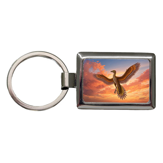 Archaeopteryx Sunset Dinosaur Rectangle Metal Keychain
