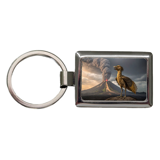 Archaeopteryx Volcano Dinosaur Rectangle Metal Keychain