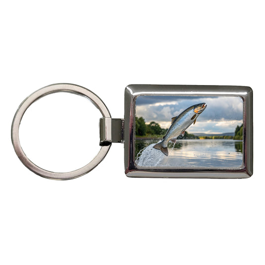 Atlantic Salmon Fish Jumping Fishing Rectangle Metal Keychain