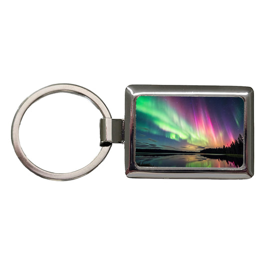 Aurora Borealis Northern Lights Over Lake Rectangle Metal Keychain