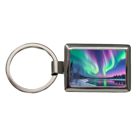 Aurora Borealis Northern Southern Lights Colorful Beautiful Rectangle Metal Keychain
