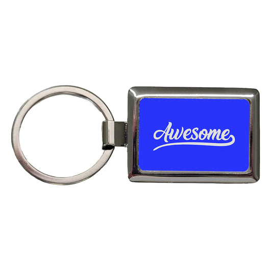 Awesome Blue Rectangle Metal Keychain
