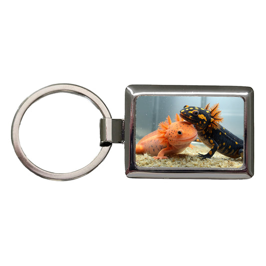 Axolotls Hugging Rectangle Metal Keychain