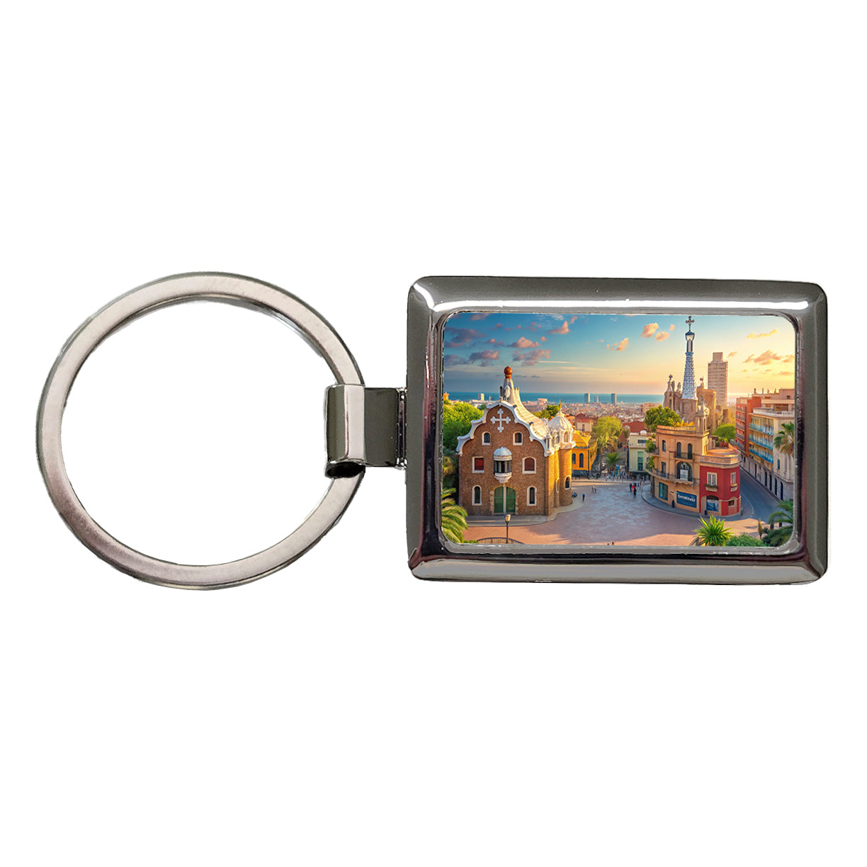 Barcelona Spain Ocean Rectangle Metal Keychain