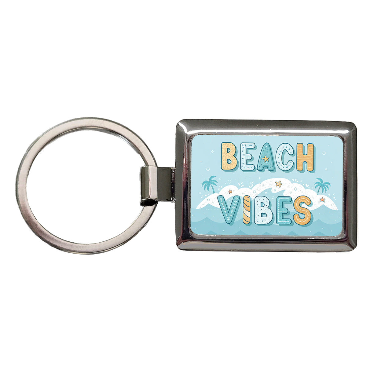Beach Vibes Sea Foam Ocean Rectangle Metal Keychain