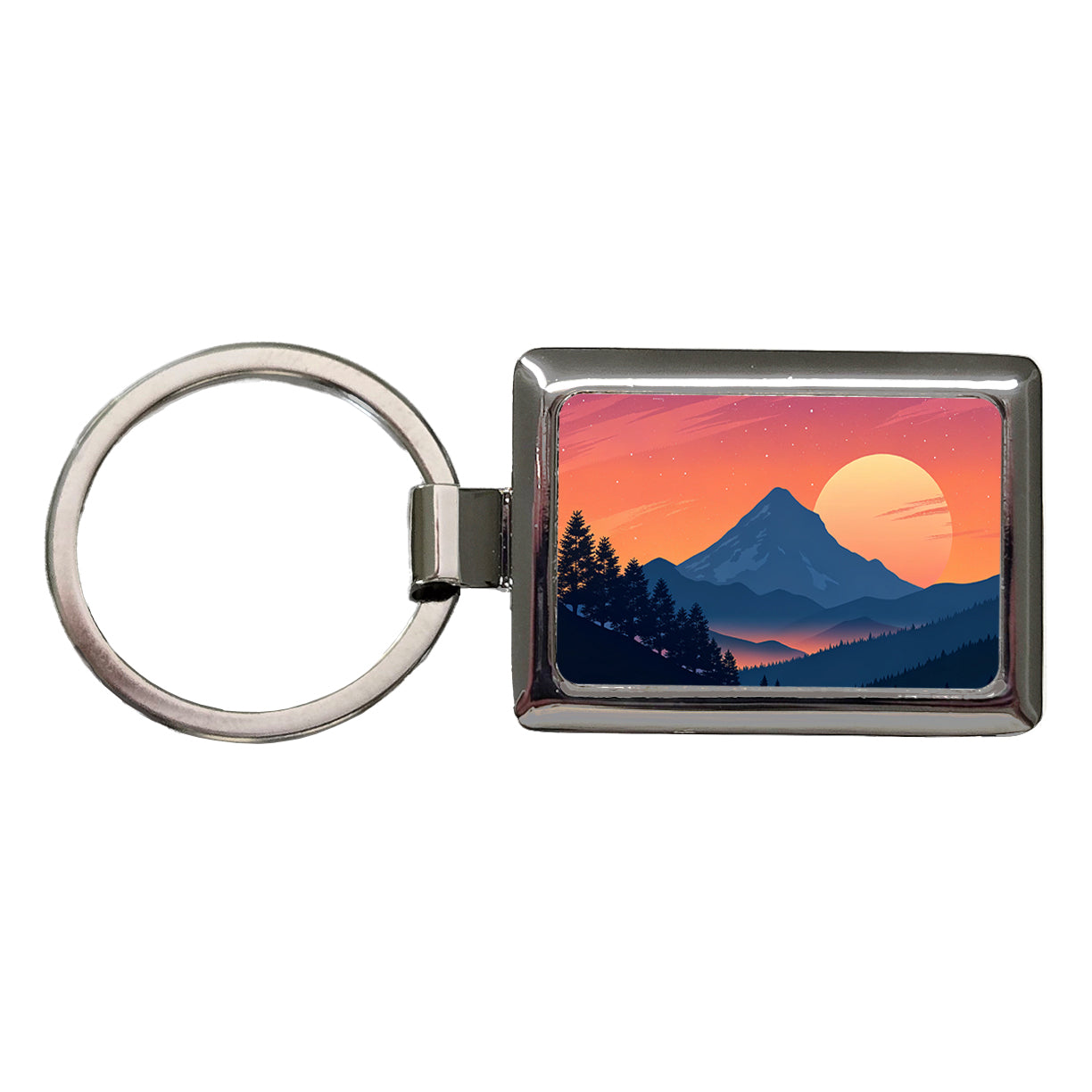 Beautiful Mountain Sunset Rectangle Metal Keychain