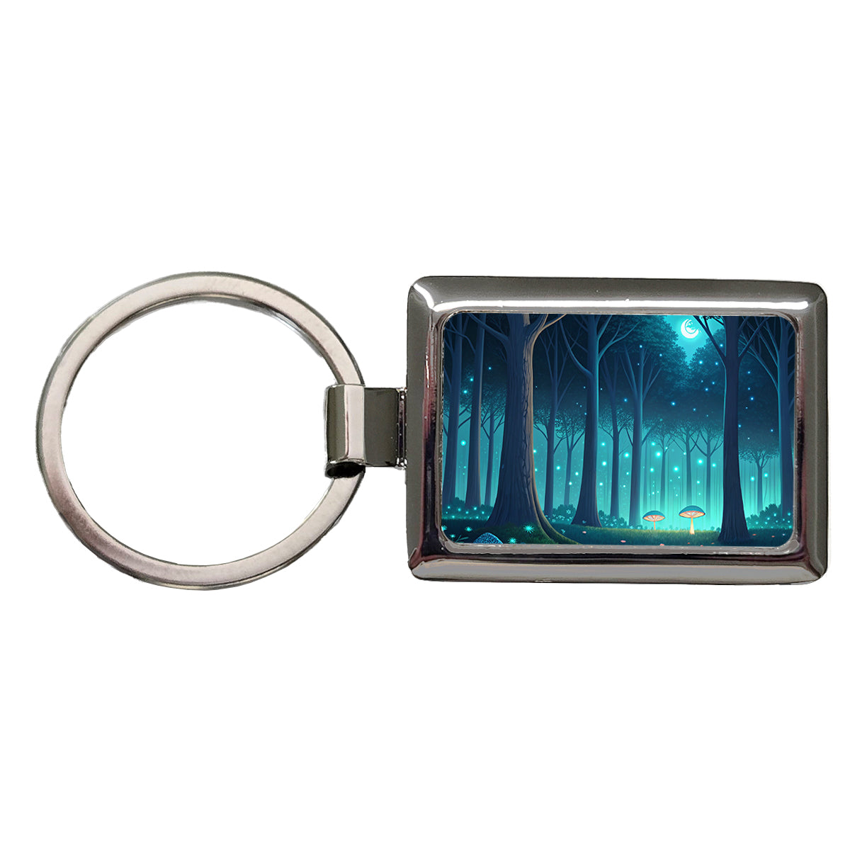 Bioluminescent Forest Night Rectangle Metal Keychain
