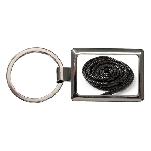 Black Licorice Rope Rectangle Metal Keychain