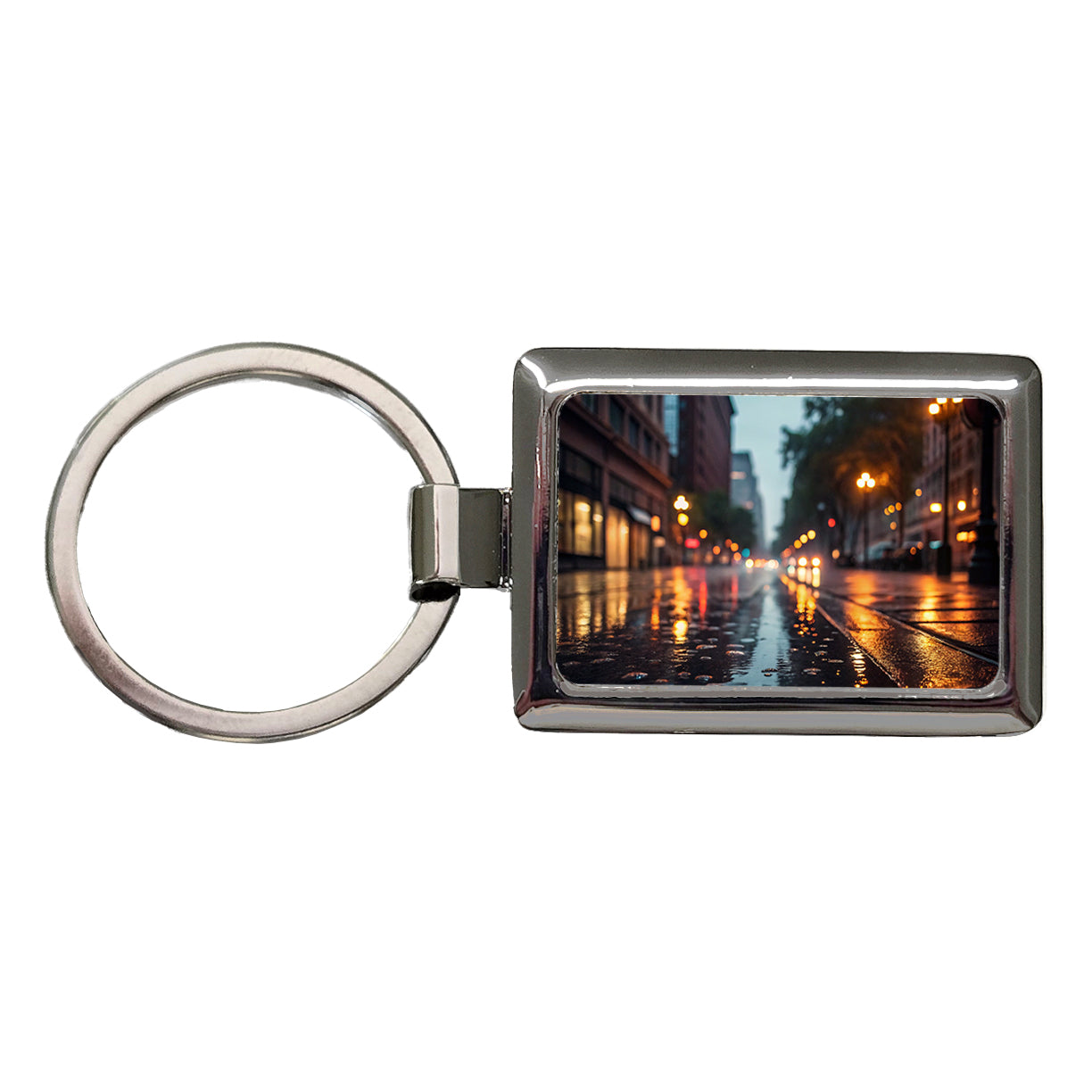 Blurred Lights City Wet Street Rectangle Metal Keychain