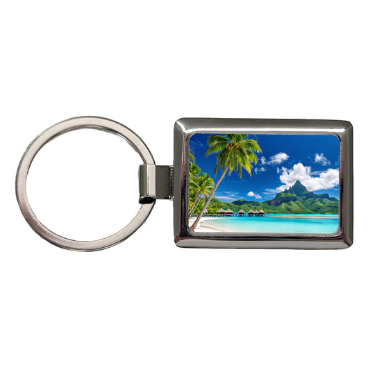Bora Bora French Polynesia Bungalows Ocean Rectangle Metal Keychain