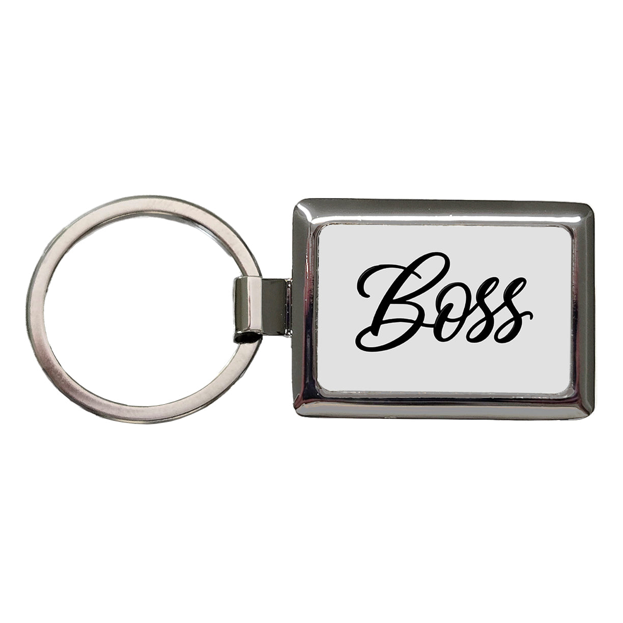 Boss Script Rectangle Metal Keychain