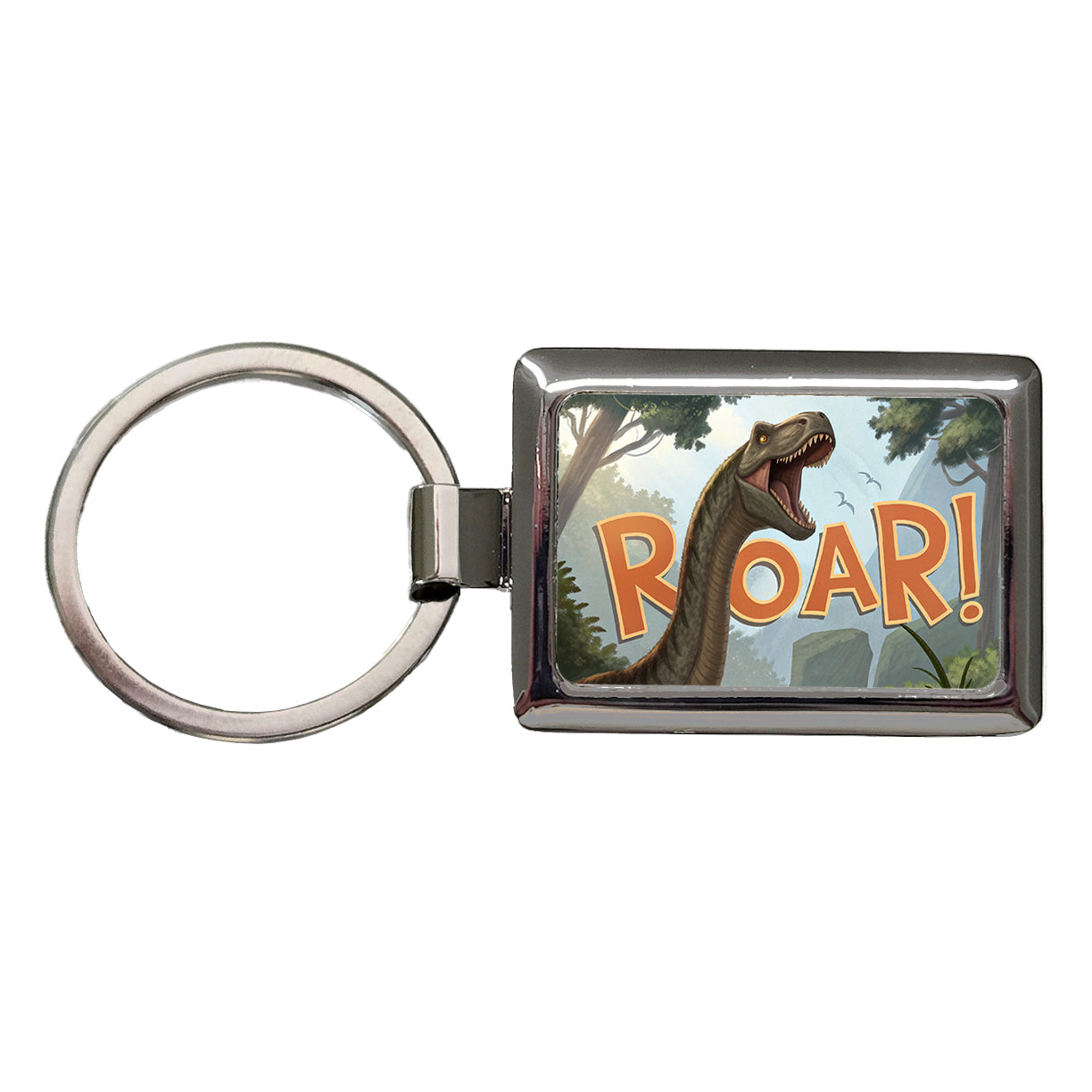 Brachiosaurus Roar Bold Text Dinosaur Rectangle Metal Keychain