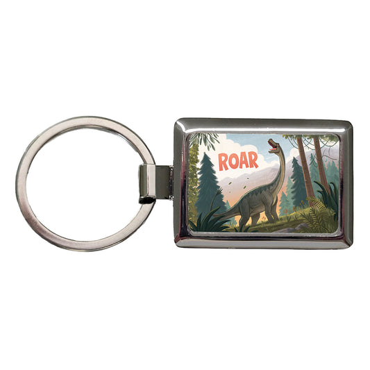 Brachiosaurus Roar Dinosaur Rectangle Metal Keychain