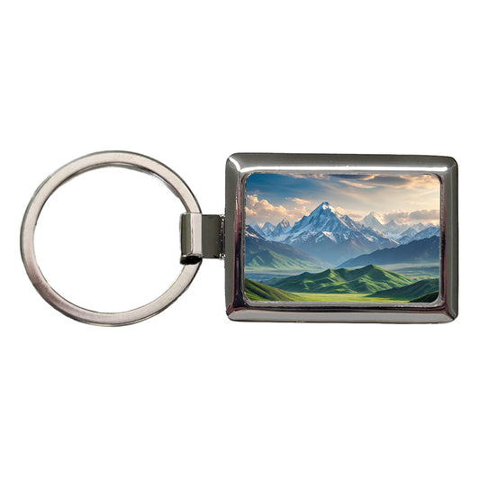 Breathtaking Mountain Views Snow Meadow Rectangle Metal Keychain