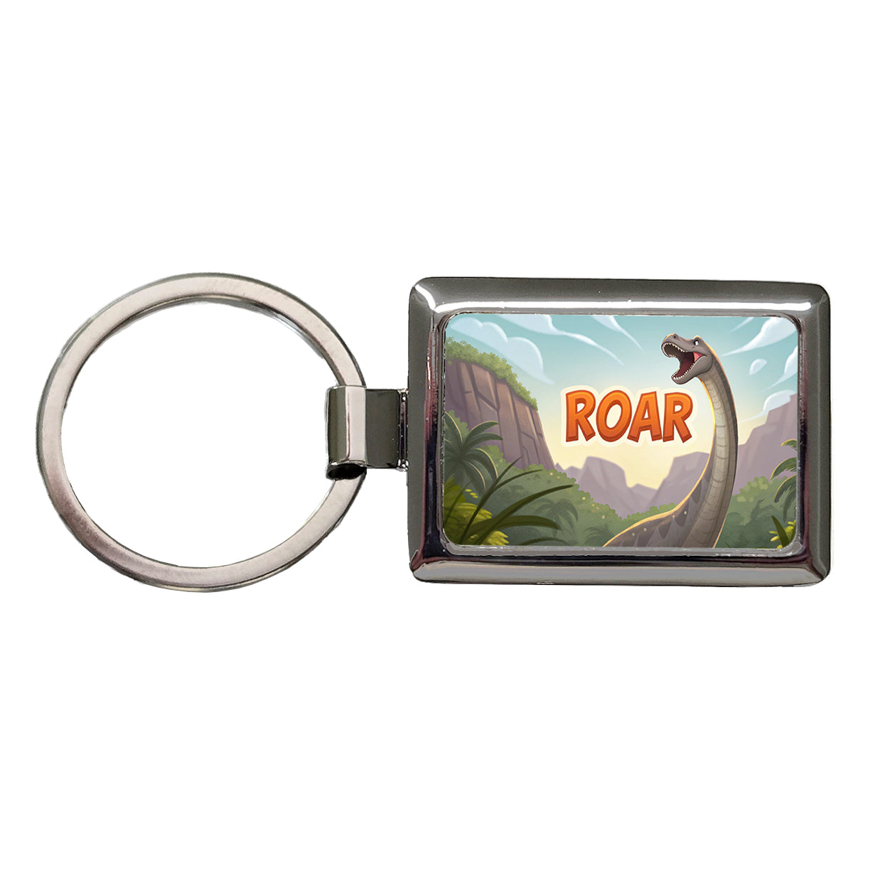 Brontosaurus Roar Dinosaur Cute Rectangle Metal Keychain