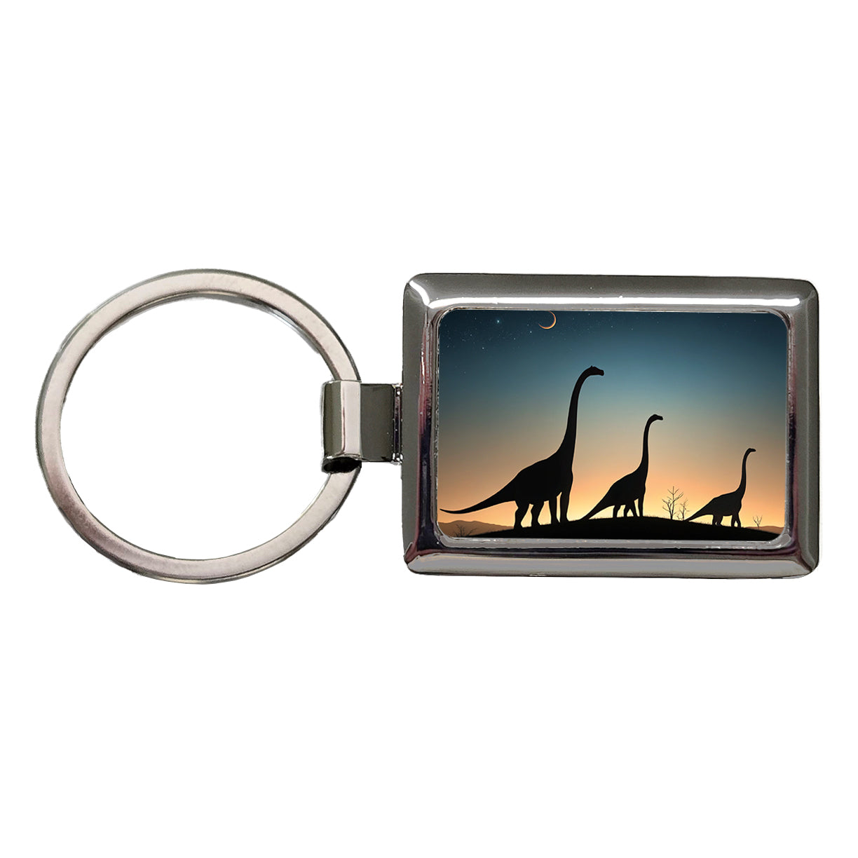 Brontosaurus Silhouettes Night Dinosaurs Rectangle Metal Keychain